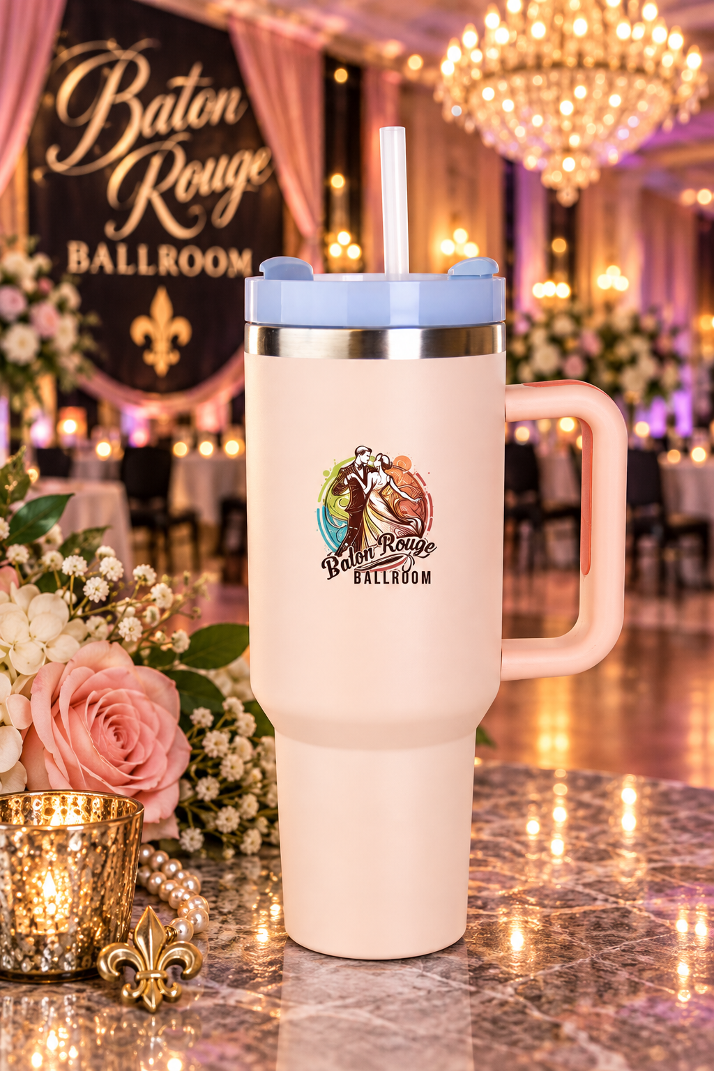 Beige RoadSip Stainless Steel Tumbler with Handle and Sip 40 oz.