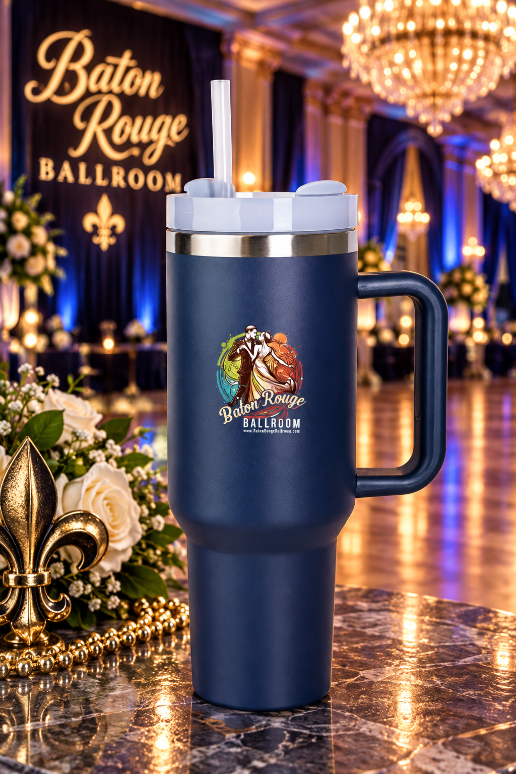 Blue RoadSip Stainless Steel Tumbler with Handle and Sip 40 oz.