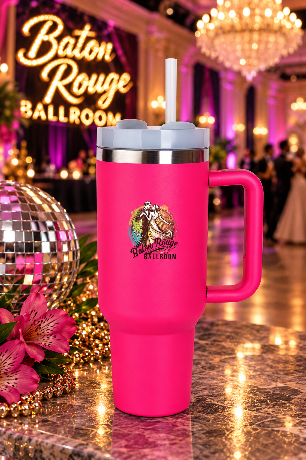 Hot Pink RoadSip Stainless Steel Tumbler with Handle and Sip 40 oz.